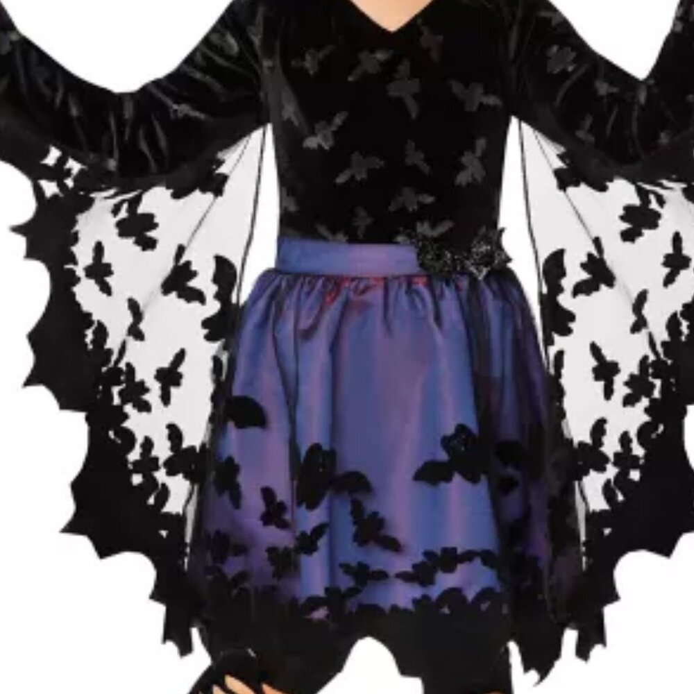 Spirit Halloween Little Girl's Bat Purple Costume 4-6yrs sz S 22" long 12" waist